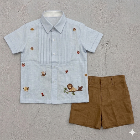 Safari tales hand embroidered shorts set