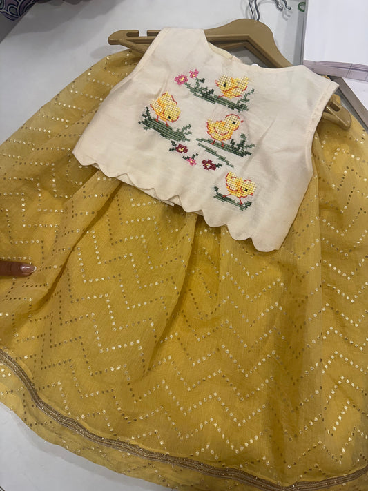 Off white duckling cross stitch skirt set (9 months)