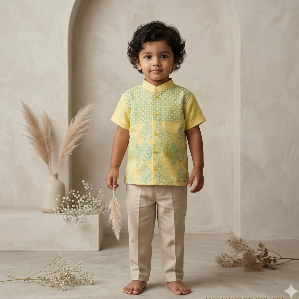Sunlit leaf block print shirt