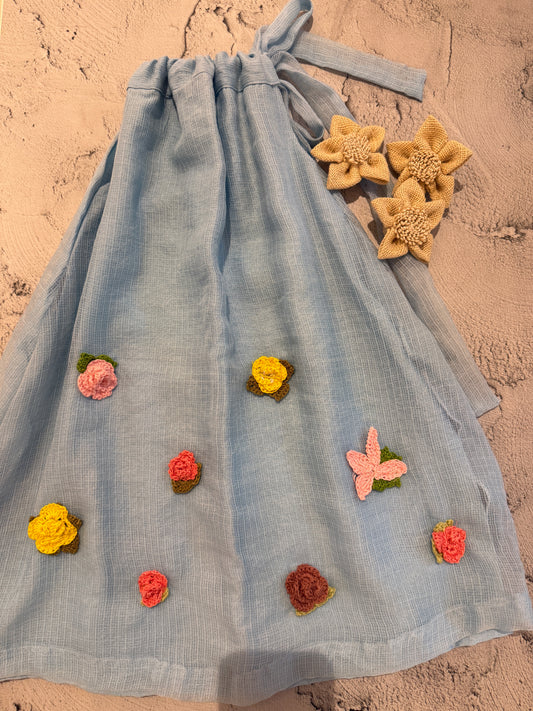 Blue Kota floral crochet frock