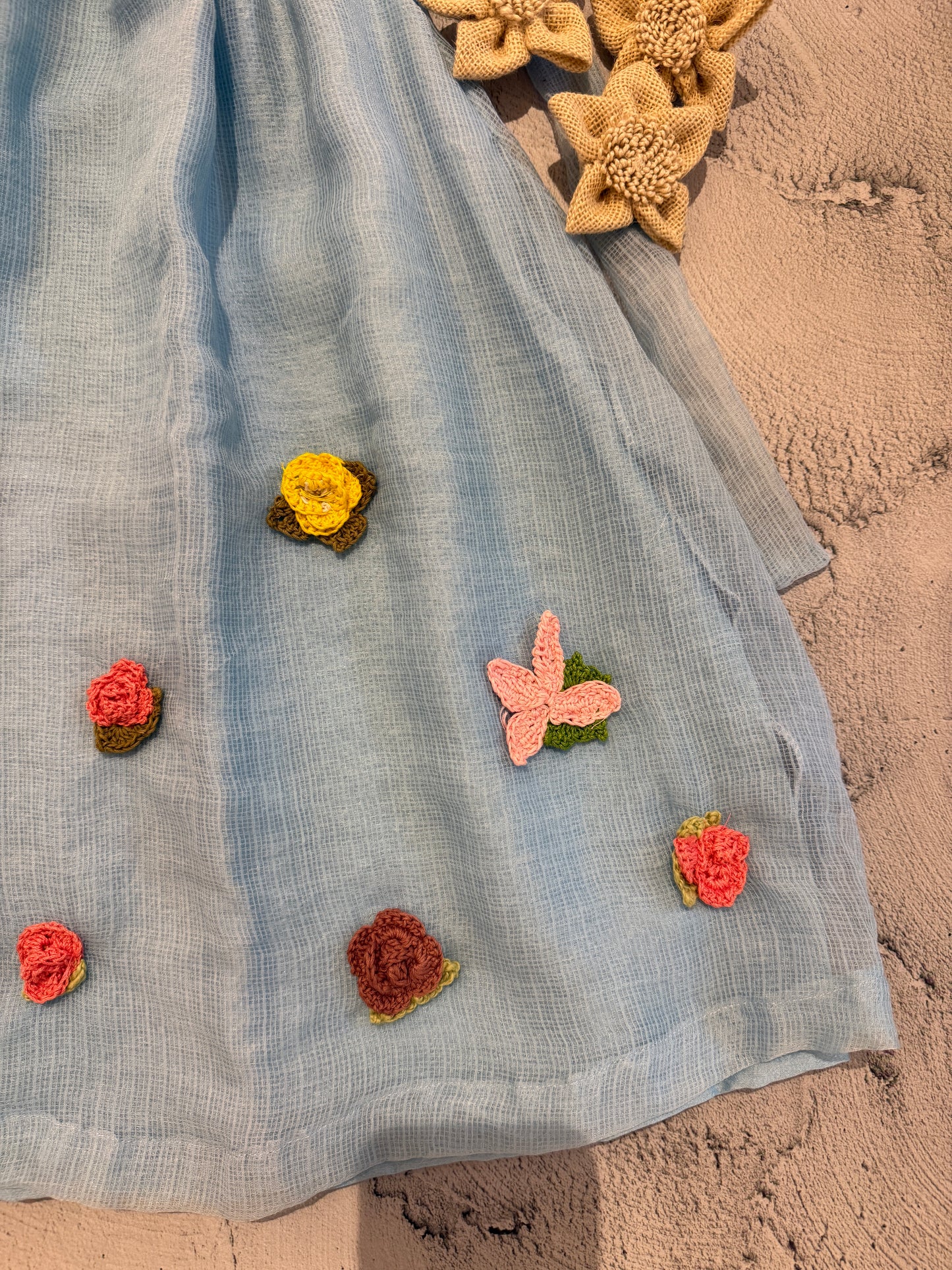 Blue Kota floral crochet frock
