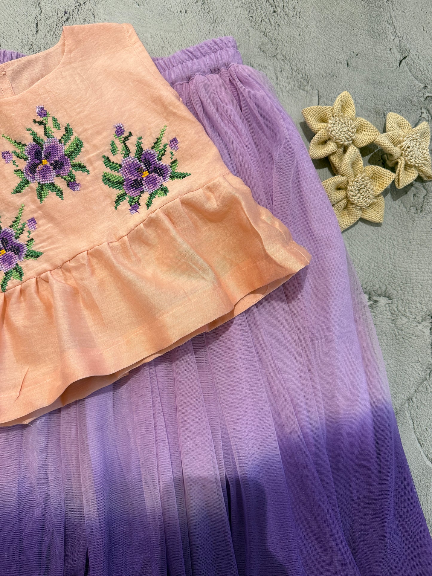 Peach ombré cross stitch skirt set