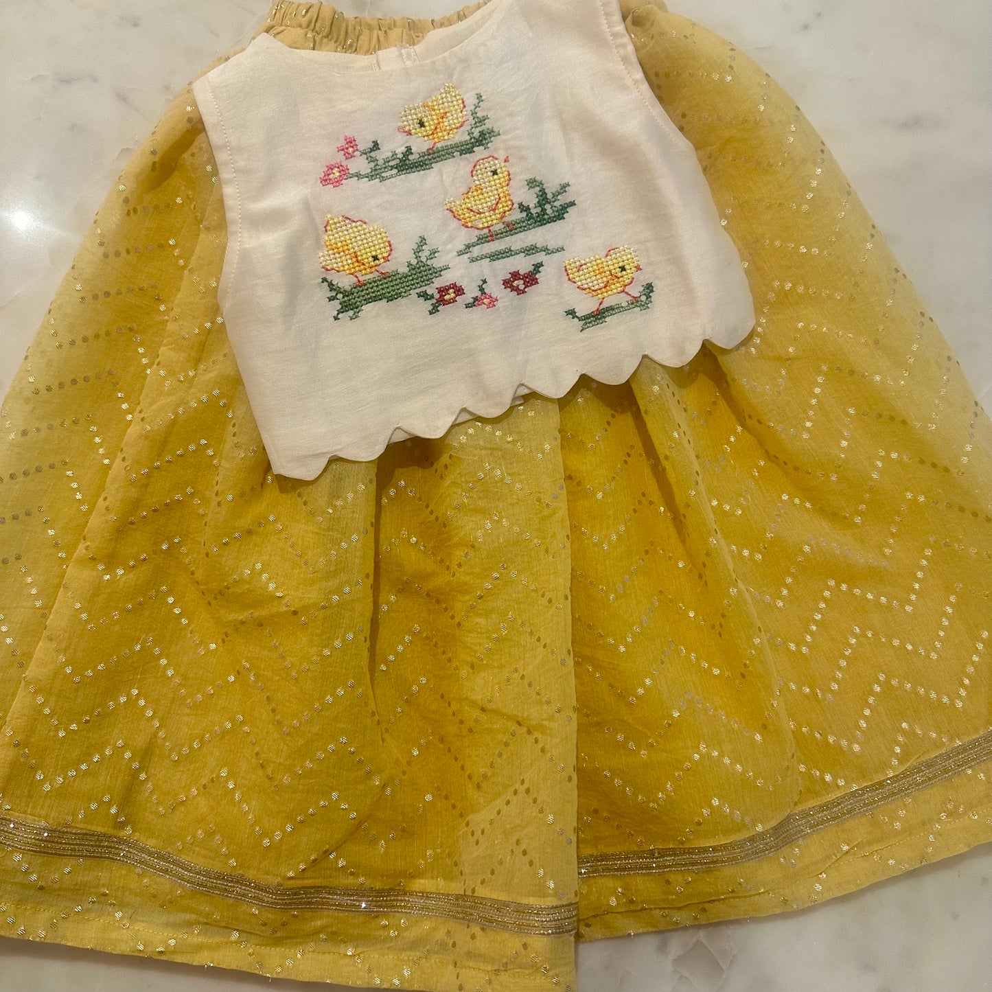 Off white duckling cross stitch skirt set