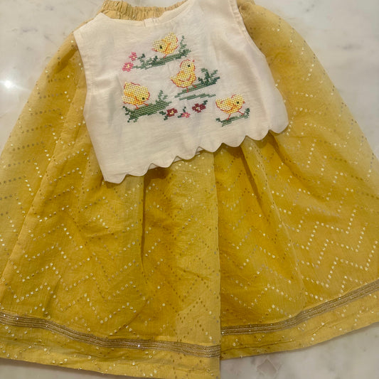 Off white duckling cross stitch skirt set