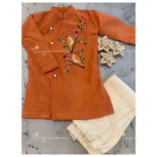 Orange singing branches kurta set