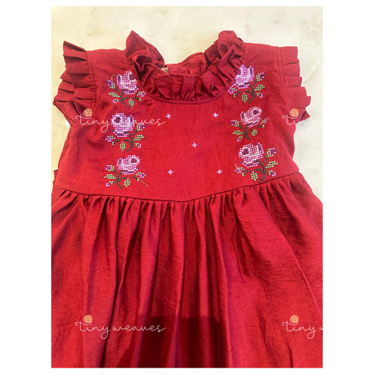 Red rosette frill dress