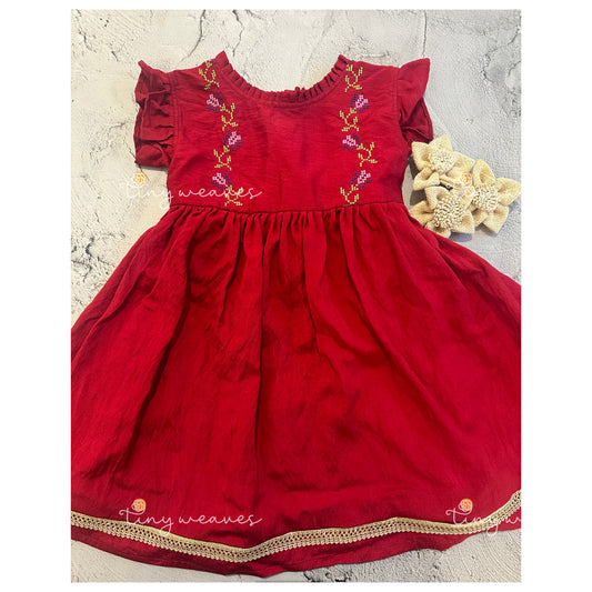 Red tulip creeper frill dress