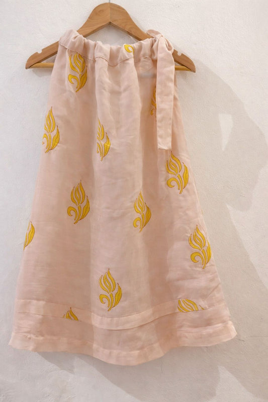 peach organza handblock print tie dress
