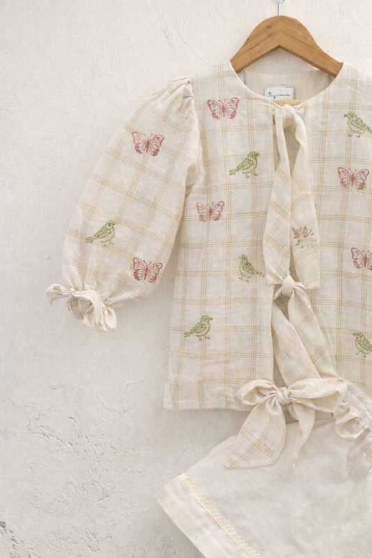 butterfly checks hand block print coord set in white