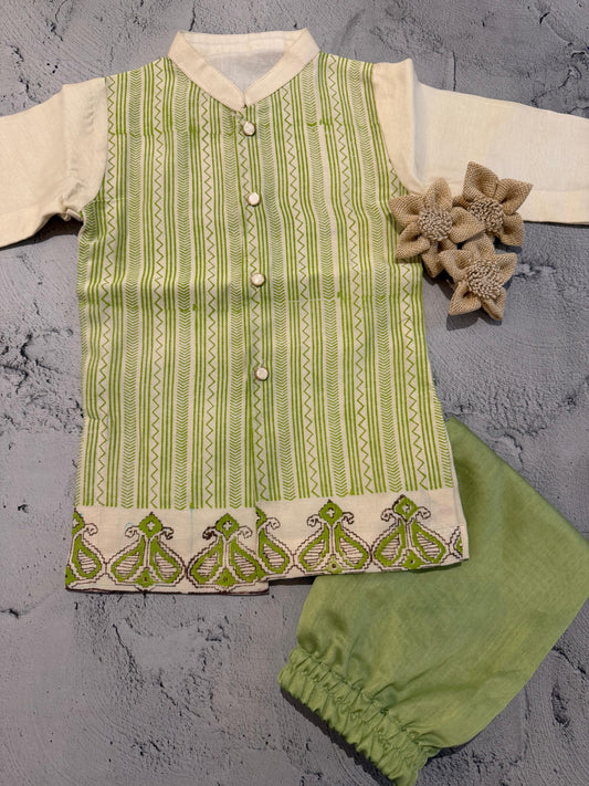 lime green blockprint kurta set (1-2 years)