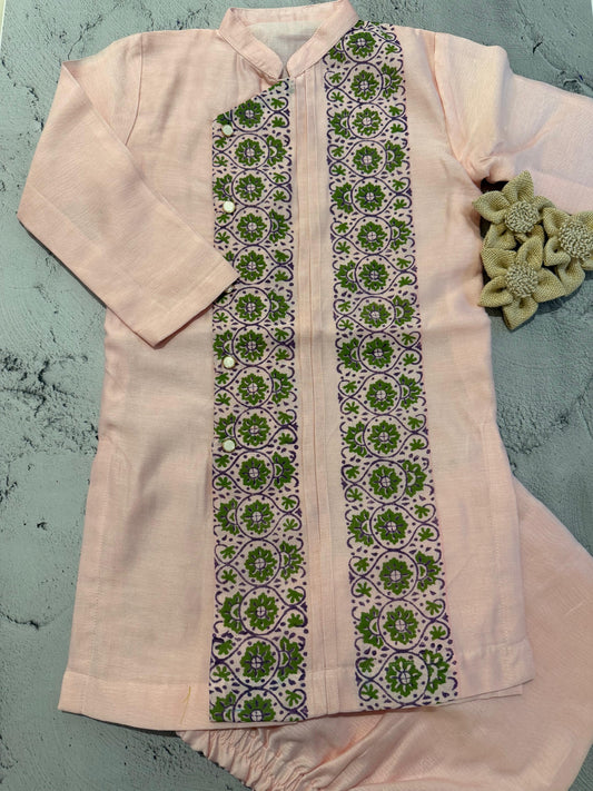 Heritage panel block print kurta set (5-6 years)