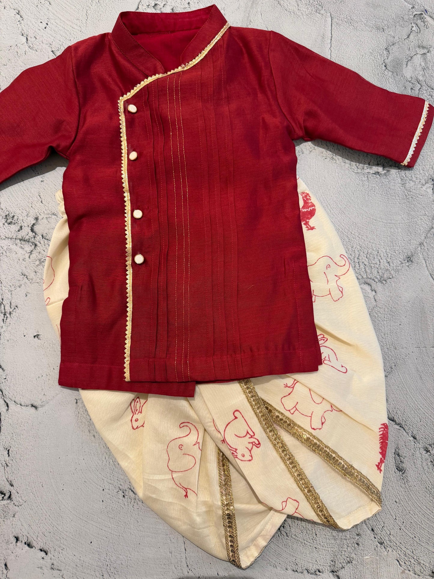 Royal Pleated animal block printed Dhoti Set