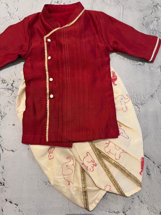 Royal Pleated animal block printed Dhoti Set (6-9 months) (9-12 months)