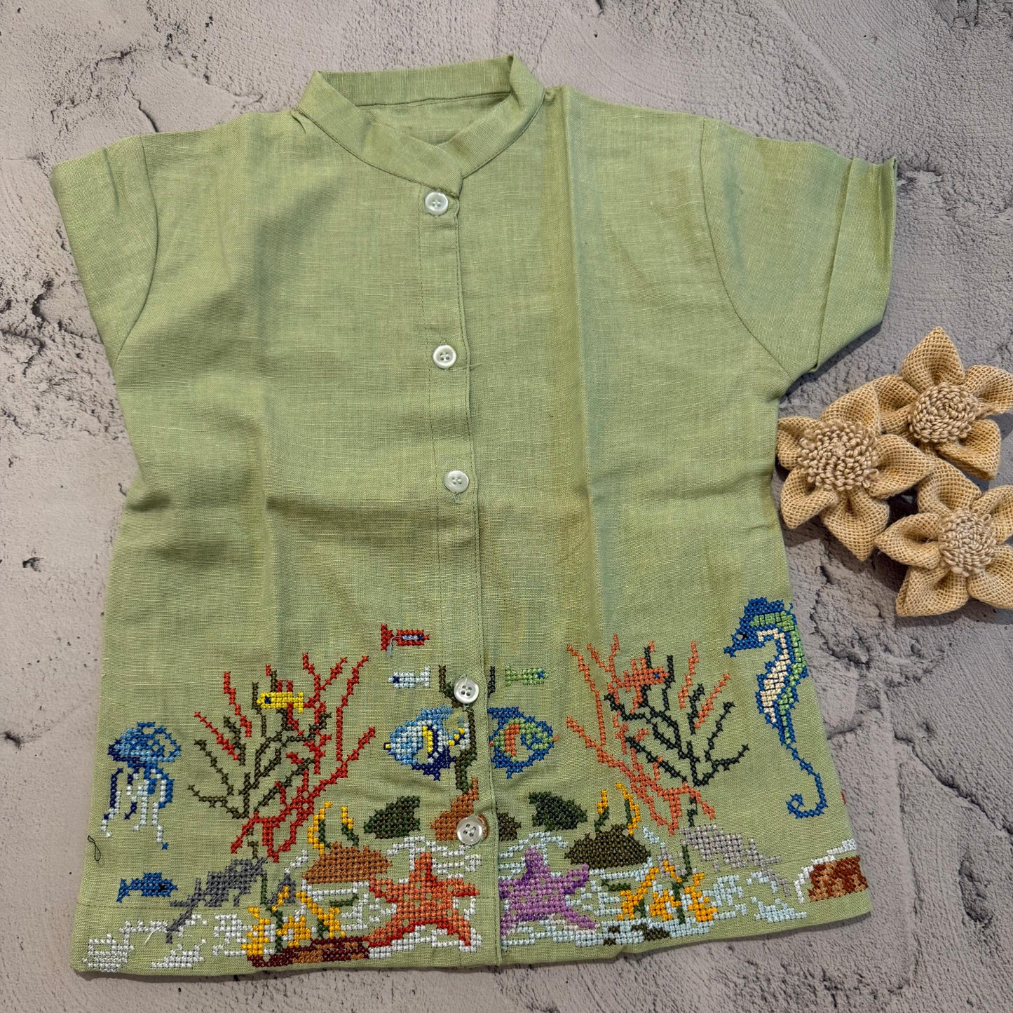 ocean explorer cross stitch shirt (2-3 years)