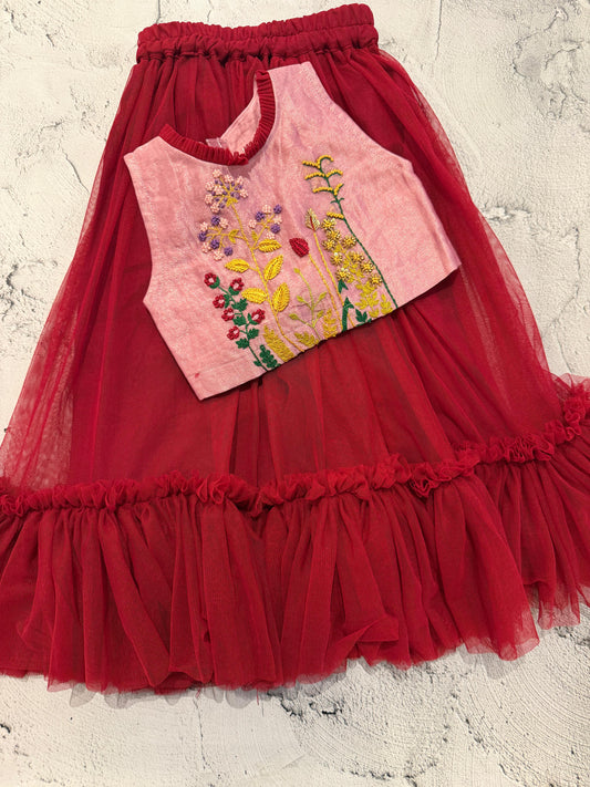 crimson Garden Skirt Set