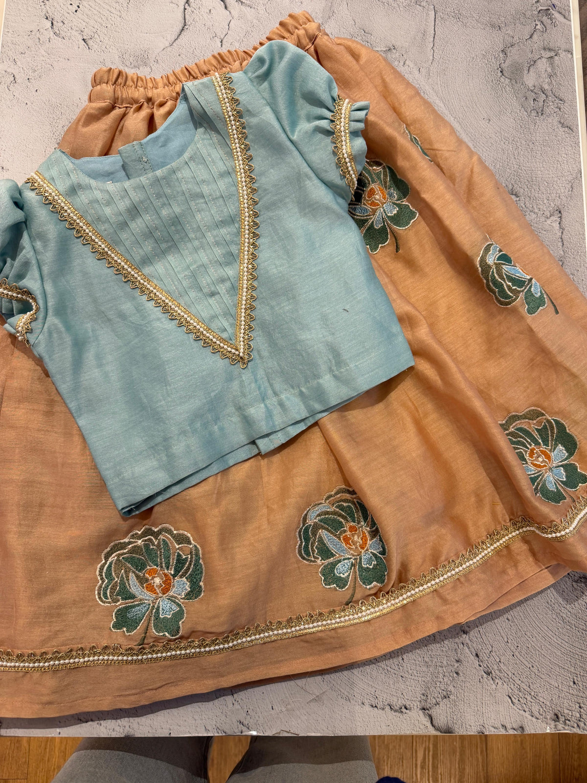 Peach Bloom Embroidered Skirt Set