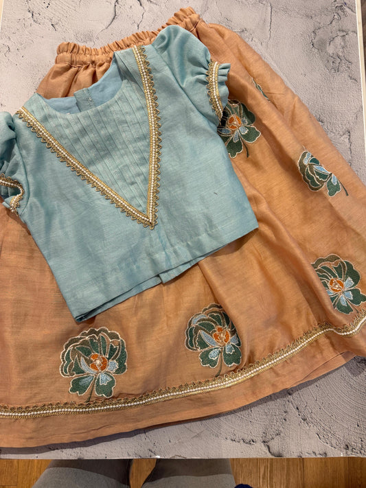 Peach Bloom Embroidered Skirt Set