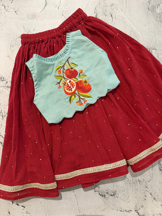 pomegranate bloom skirt set