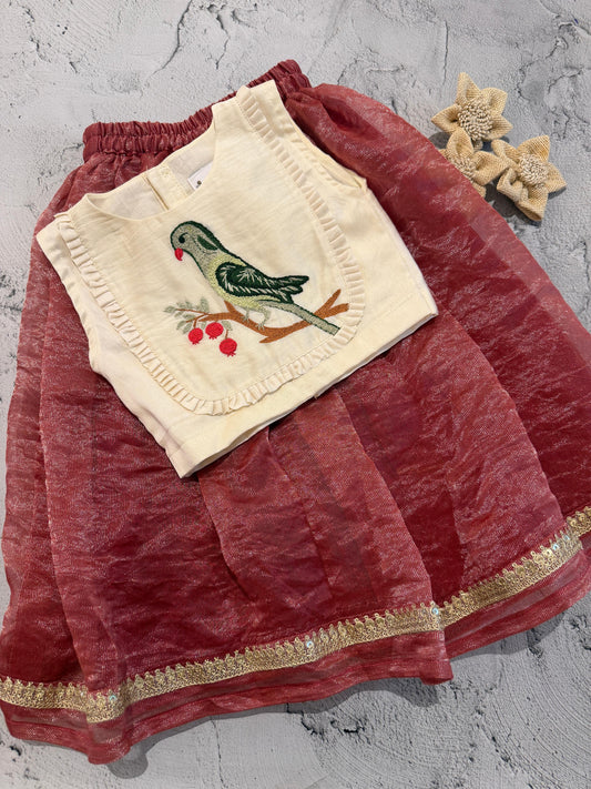 parrot Garden Embroidered Skirt Set