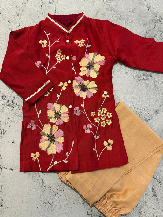 marigold embroidered kurta set