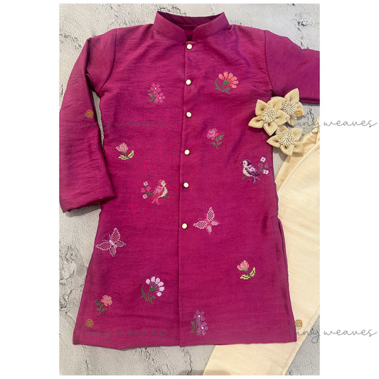 Pink cross stitch garden kurta set