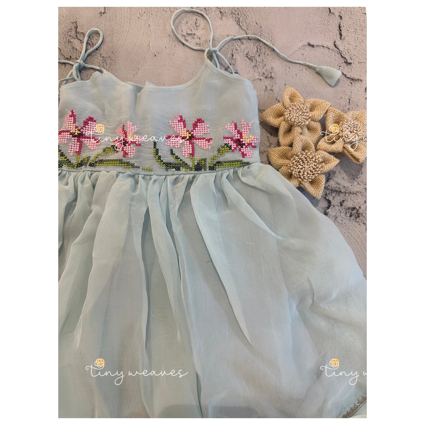 Organza lily cross-stitch dress (powder blue)