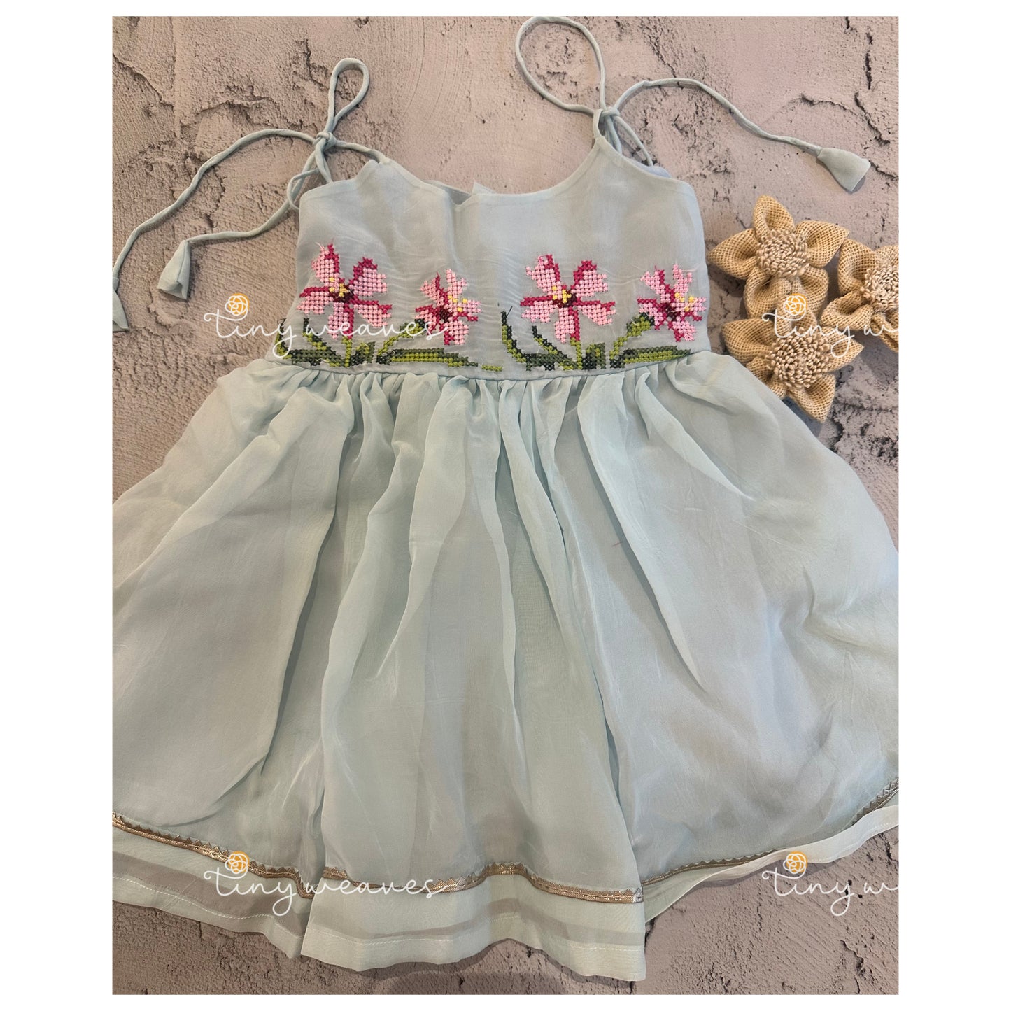 Organza lily cross-stitch dress (powder blue)