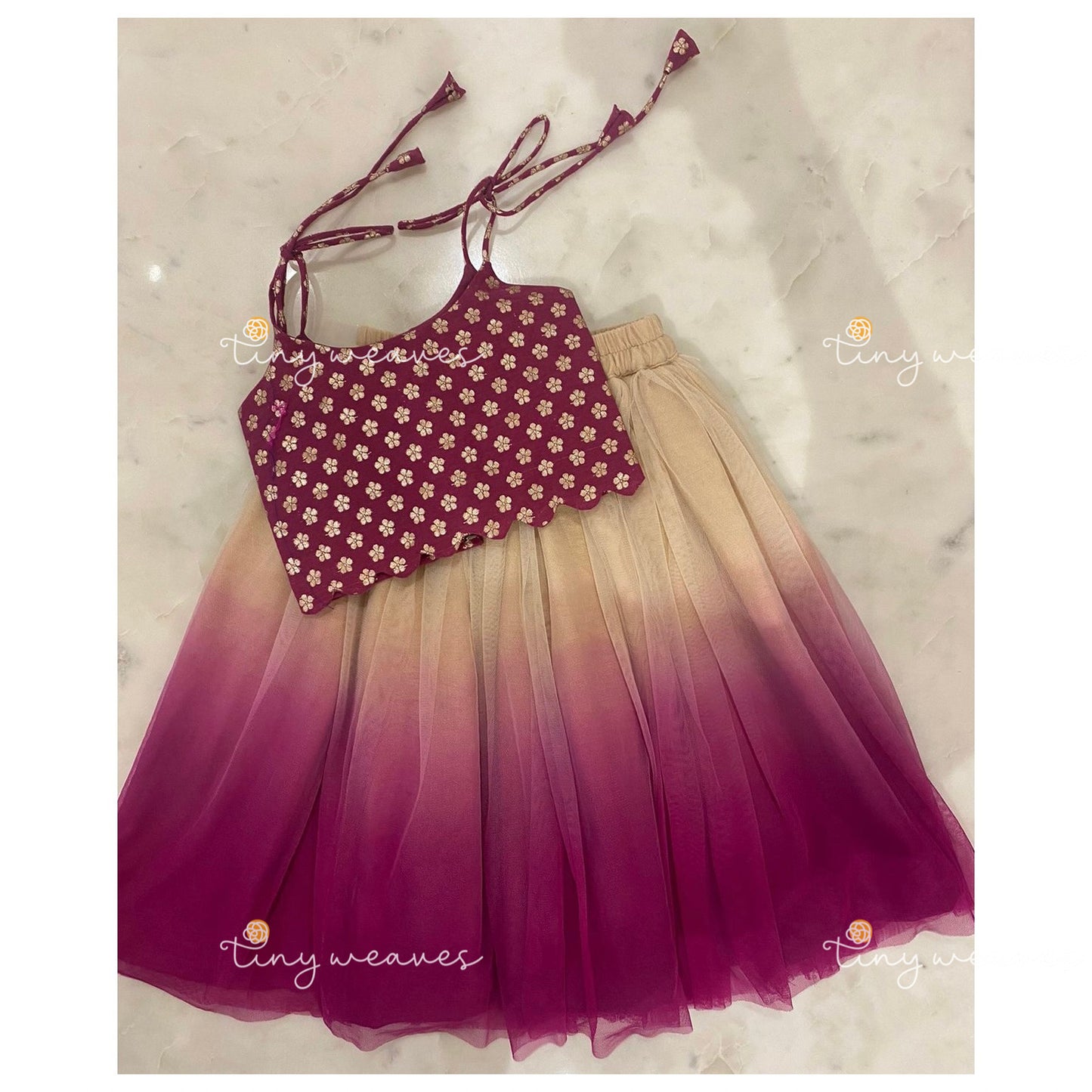 Magenta pink ombré skirt set