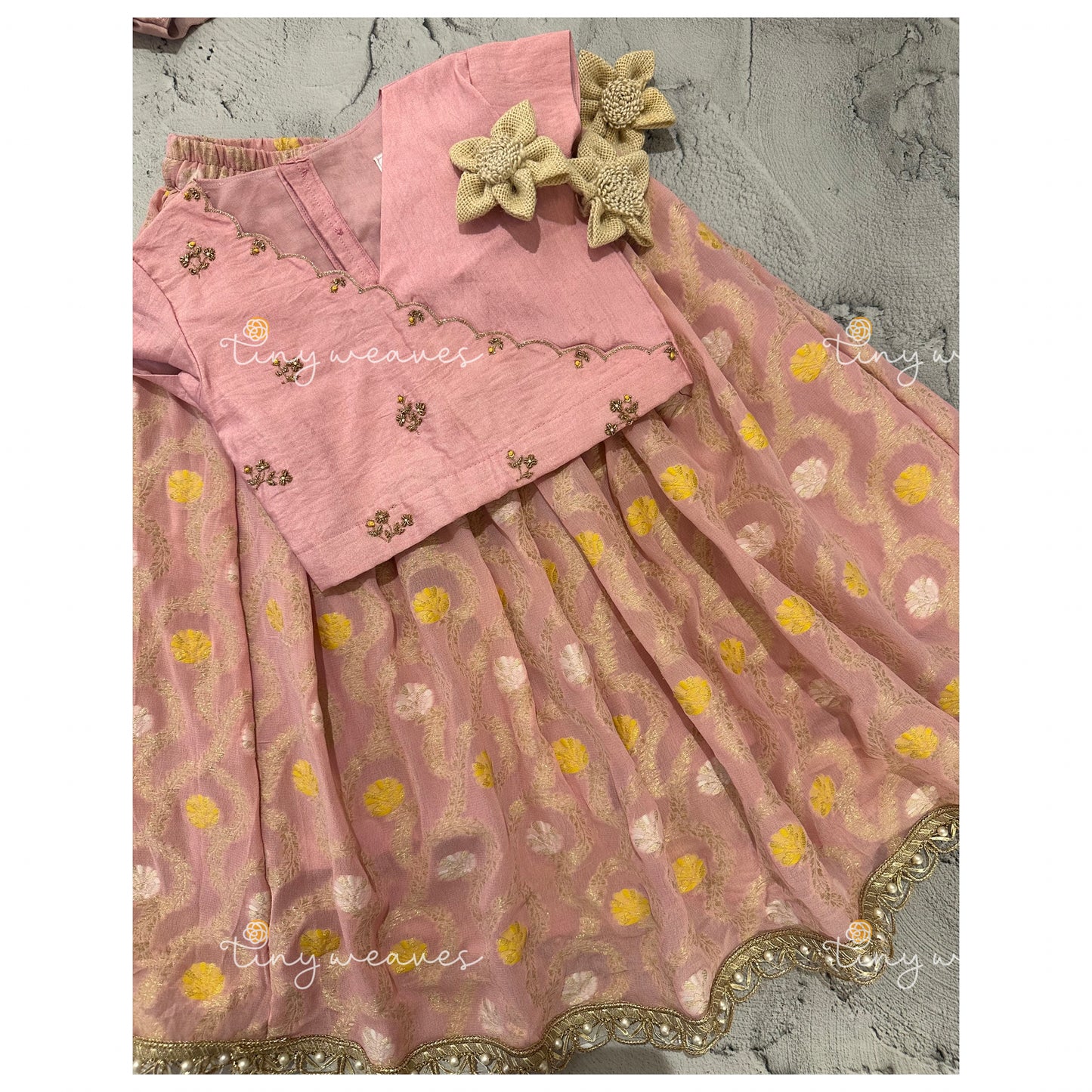 Pink Banarasi embroidered skirt set